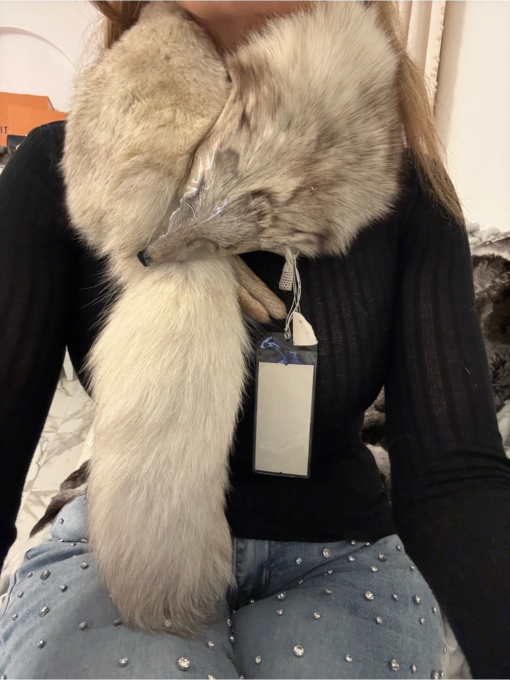 Japanese real blue fox fur scarf